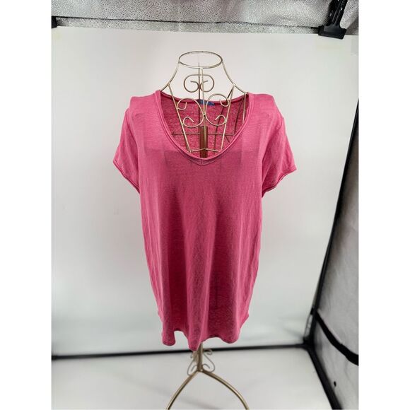 J. McLaughlin Women’s Linen Blend V-neck Short Sleeve T-shirt Size Large - Picture 1 of 10